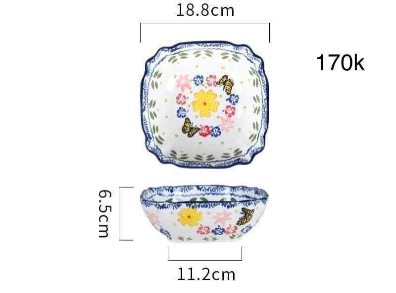 Bát đĩa sứ hoa lá viền xanh