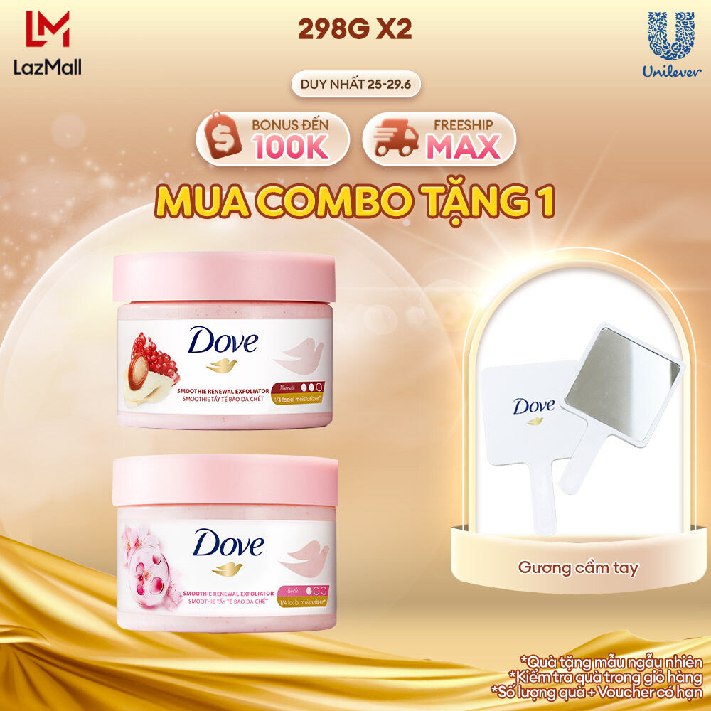 Combo 2 Tẩy Da Chết Dưỡng Ẩm Toàn Thân Dove Hương Lựu Đỏ & Hương Hoa Anh Đào 298g x 2