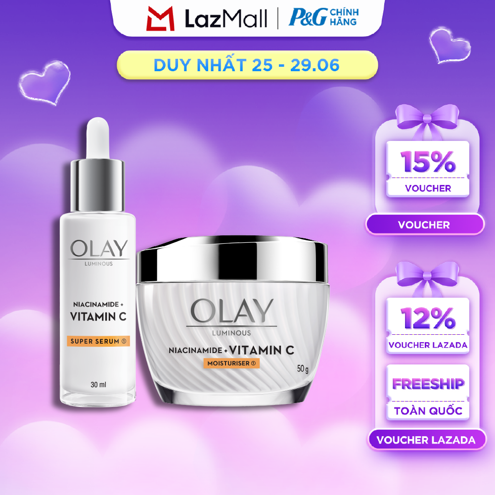 Combo Kem Dưỡng Ban Ngày OLAY Luminous Niacinamide VITAMIN C Giúp Mờ Vết Thâm, Đốm Nâu, Dưỡng Sáng Da Hũ 50G + Serum OLAY Luminous Niacinamide VITAMIN C Giúp Mờ Vết Thâm, Đốm Nâu, Dưỡng Sáng Da Chai 30ML