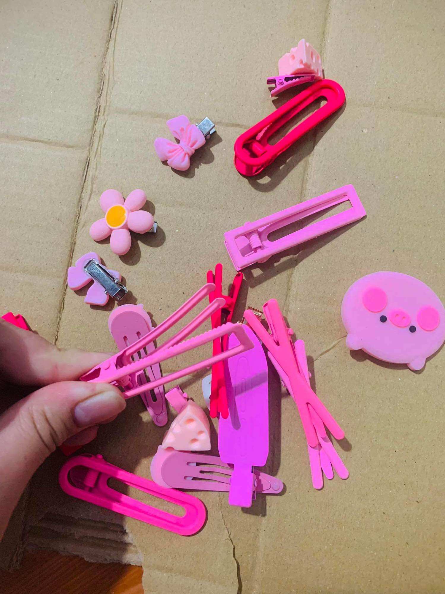TD55 Set 19 món kẹp tóc tone hồng cute 