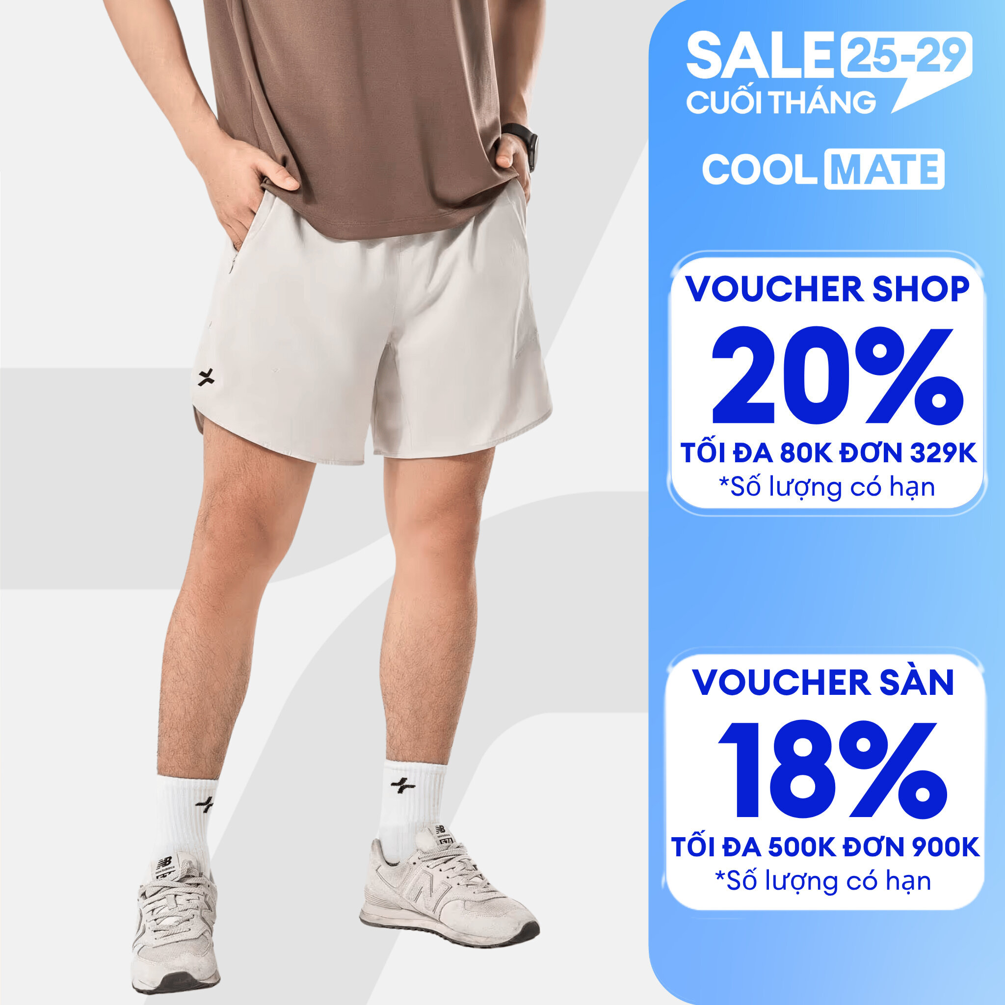 Quần short nam thể thao chạy bộ, tập Gym, Pickleball độ dài 6 inch zipped có túi kéo khoá Coolmate