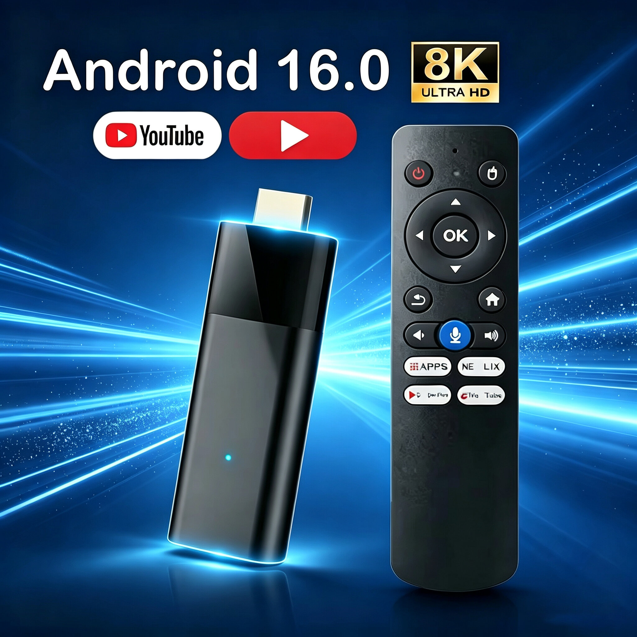 Thiết Bị Phát Trực Tuyến Android 16 TV Stick 8GB+256GB Với Bluetooth 6.0, Google Assistant, Wifi 5G, Hỗ Trợ 8K - Hộp Giải Mã Siêu Tốc Độ Để Phát Trực Tuyến