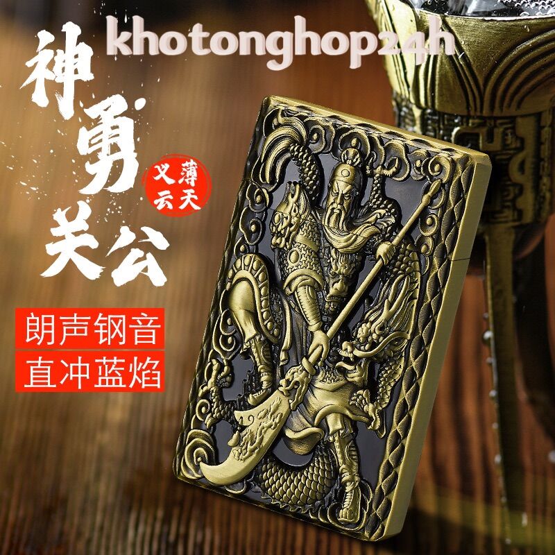 Hộp quẹt bật lửa gas khè lửa mạnh độc lạ hình quan công chất kim loại tốt - khotonghop24h