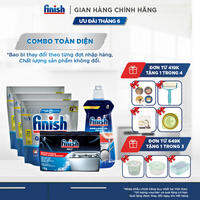 Combo Finish nâng cao: Bộ 3 túi viên rửa chén Quantum 21 viên + Nước làm bóng 500ml + Muối rửa chén bát 1kg