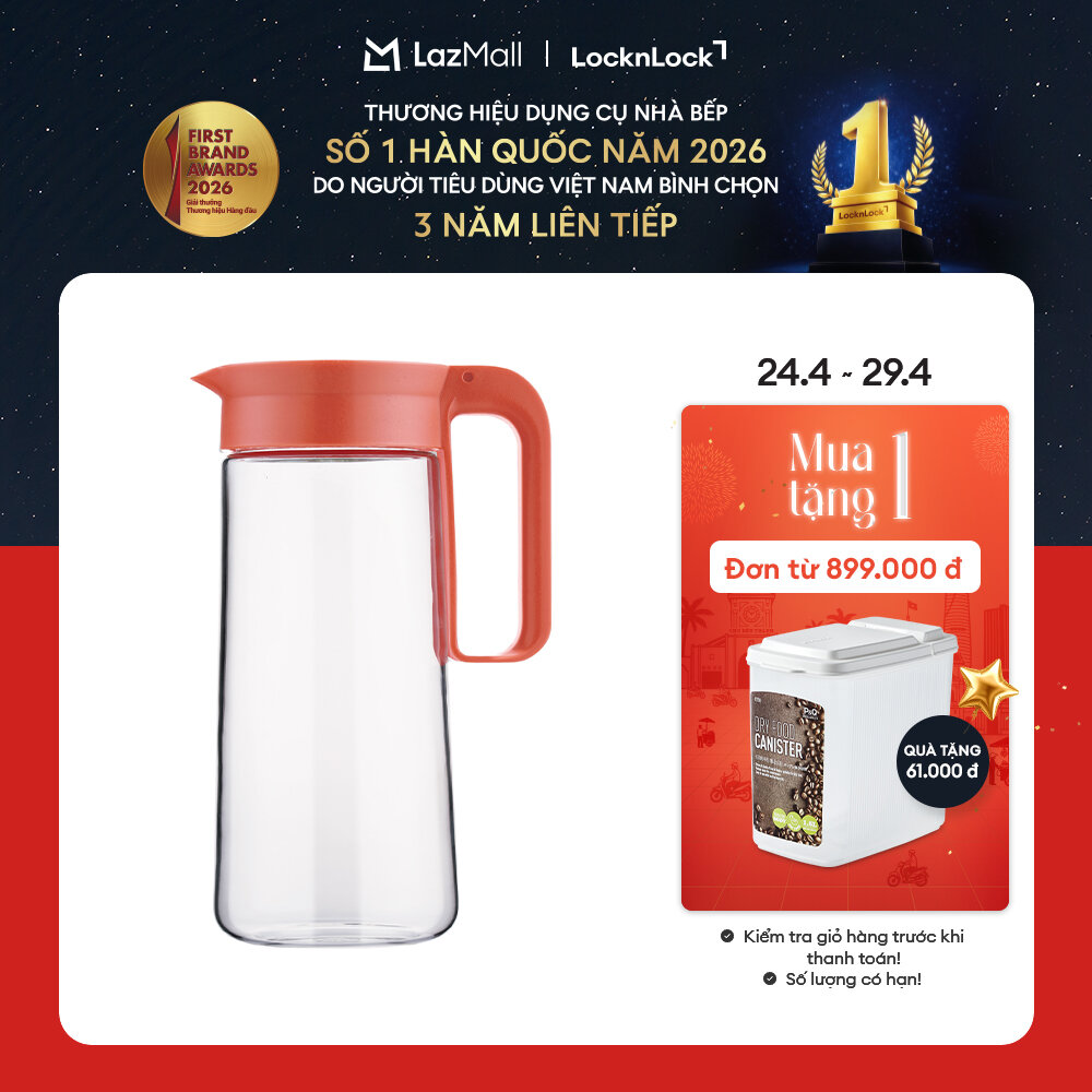 Bình Nước Thuỷ Tinh Có Tay Cầm LocknLock LLG619YRED 1.3L