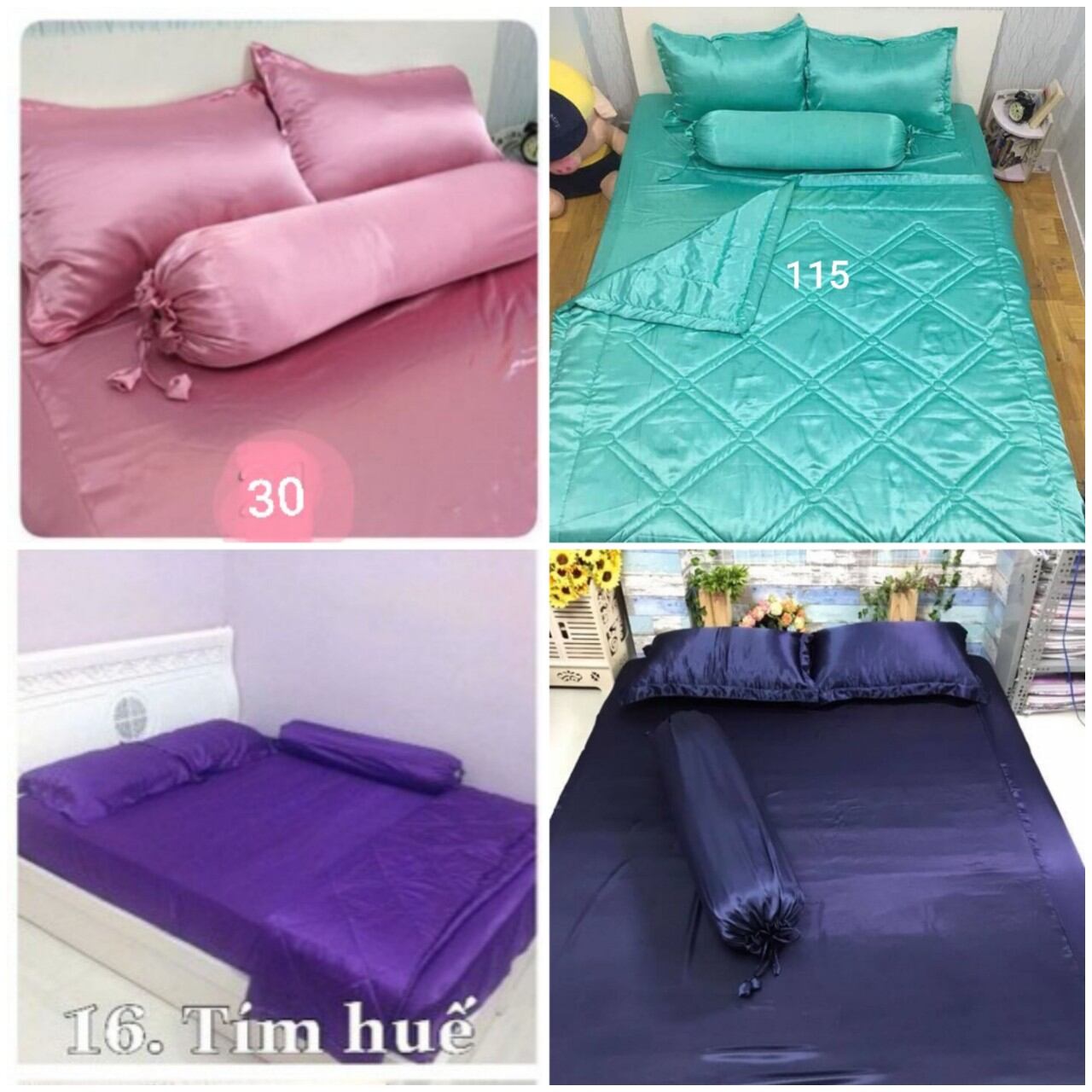 trọn bộ phi lụa 4 món (ko chăn) đủ size(inbox chọn mã màu)
