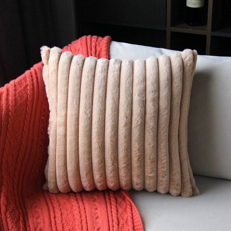 Gối ôm nhung lông màu trơn đệm tựa gối tựa bảo vệ eo xe ô tô đầu giường sofa vỏ gối thương mại vân sọc màu trơn đơn giản hiện đại