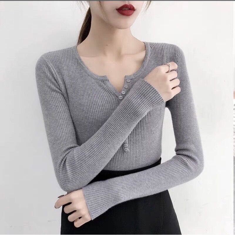 Áo len lông cừu cúc ngực phong cách Hàn Quốc