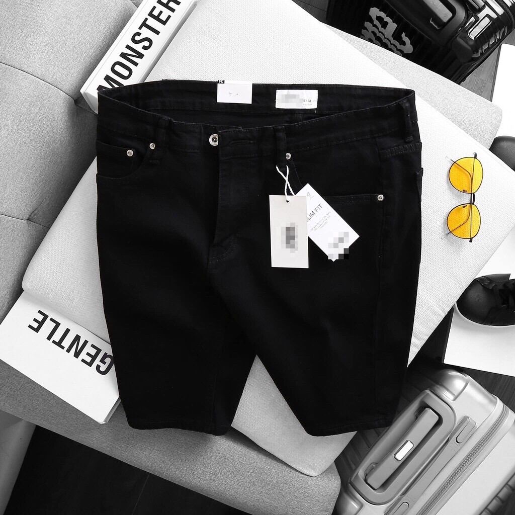(Big size <130kg) Quần short jean nam màu đen trơn big size có co giãn