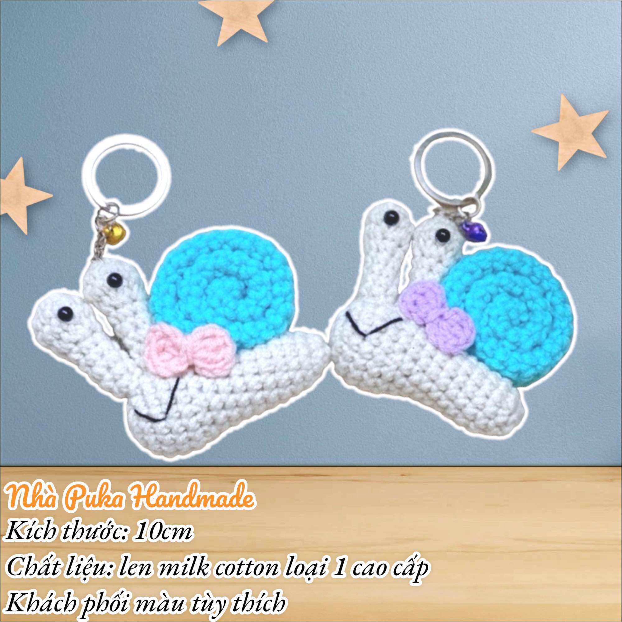 Móc khoá ốc sên bằng len được chọn màu vỏ ốc