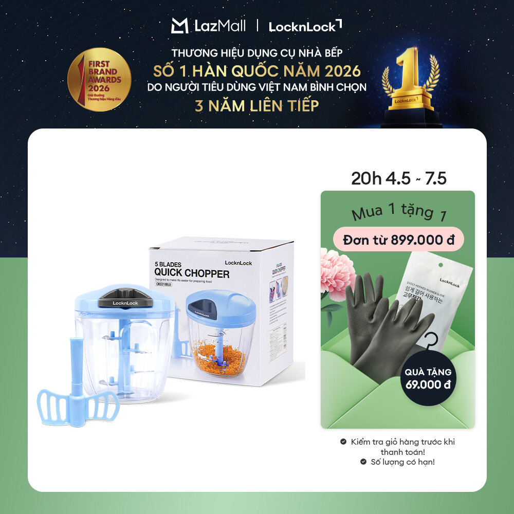 Dụng cụ băm rau củ/tỏi ớt bằng tay LockLock CKS310BLU - Size L 900ml - Màu Xanh - 3 lưỡi dao thép không gỉ - Giới hạn 5 sản phẩm/khách hàng