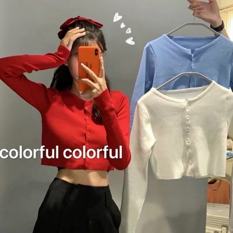 ÁO KIỂU TAY DÀI CROPTOP CÀI NÚT ĐANG HOT