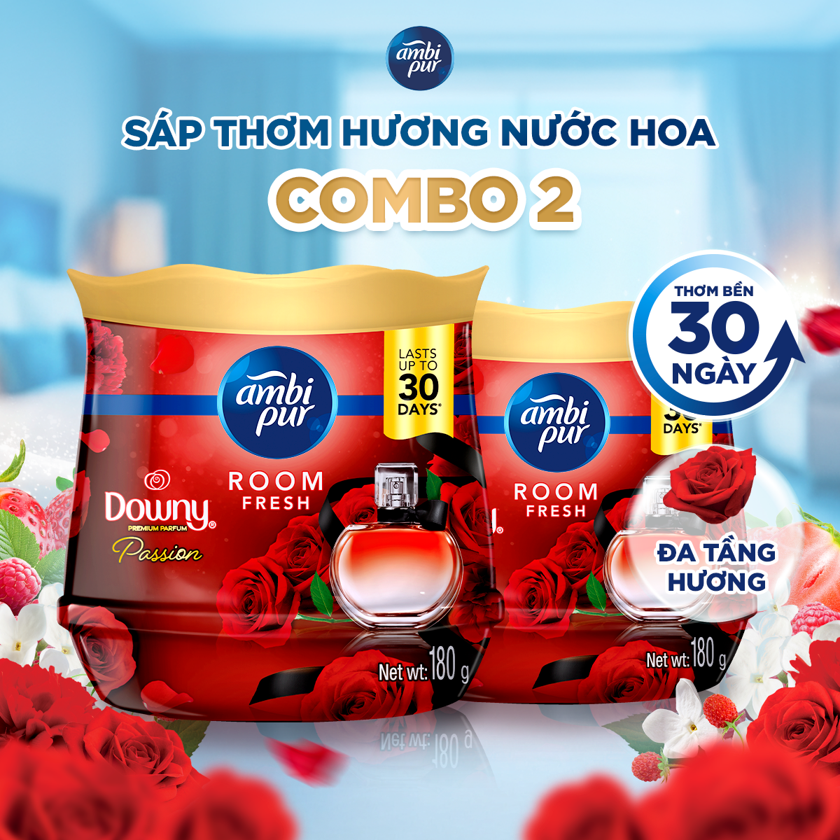 Combo 2 Sáp Thơm AMBI PUR Khử Mùi Khó Chịu Hương Huyền Bí/ Đam Mê Hộp 180G