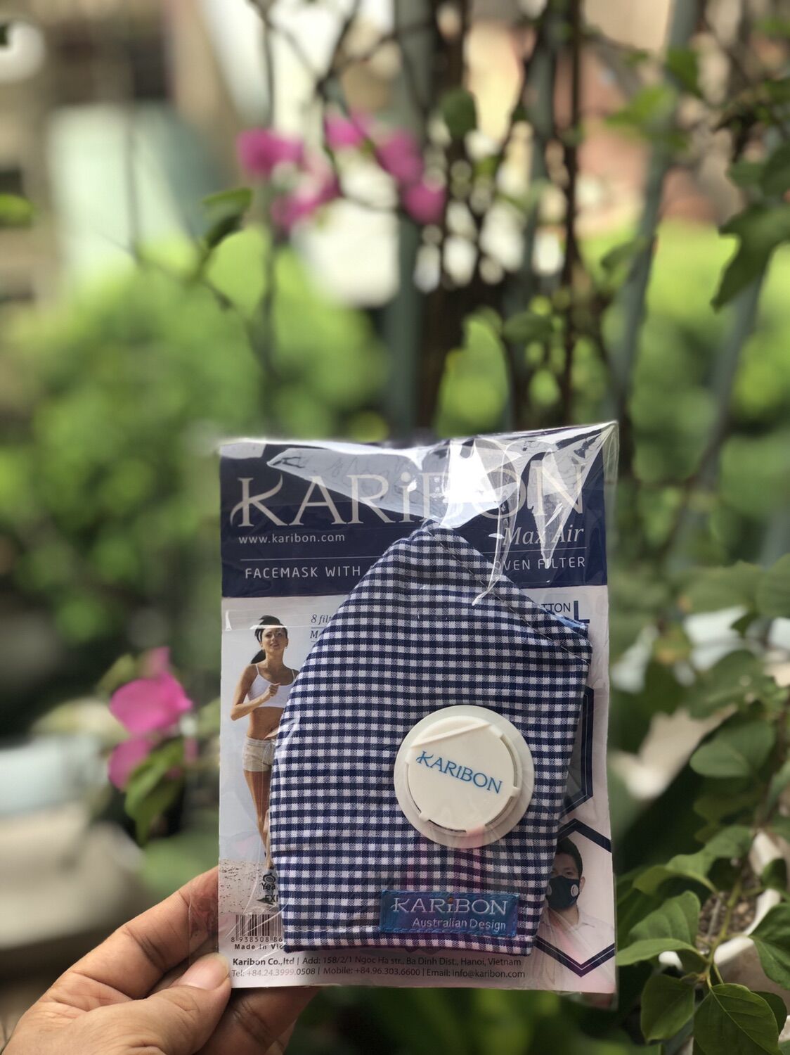 Khẩu trang Karibon MaxAir lọc bụi mịn, 8 lớp màu trơn, có van thở, có than hoạt tính (cỡ M hoặc L)