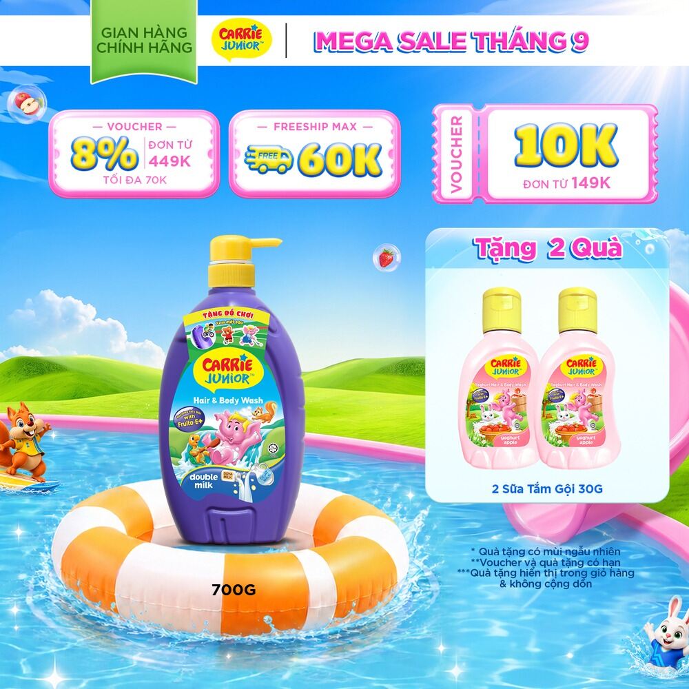 Sữa Tắm Gội cho bé Carrie Junior chiết xuất trái cây thiên nhiên Hương Tinh Chất Sữa 700g