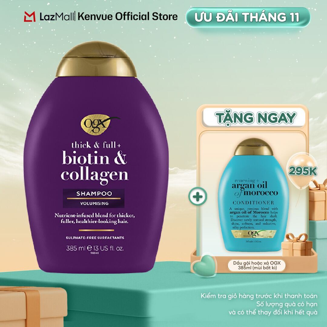 Dầu gội đầu OGX giúp tóc chắc khoẻ làm dày tóc/ ống mượt phục hồi hư tổn/ dành cho tóc xoăn vào nếp