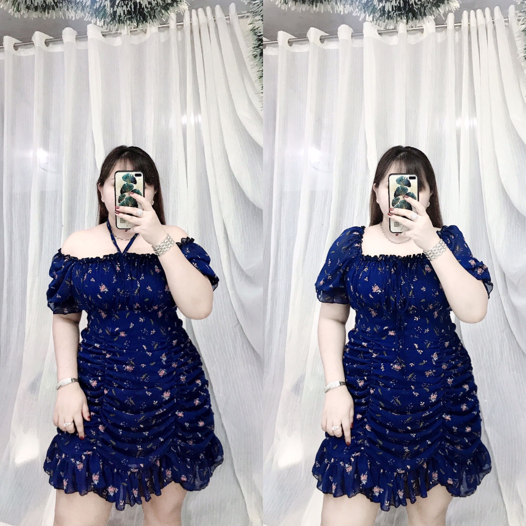 [Bigsize 65-90kg] Đầm voan phom nhún