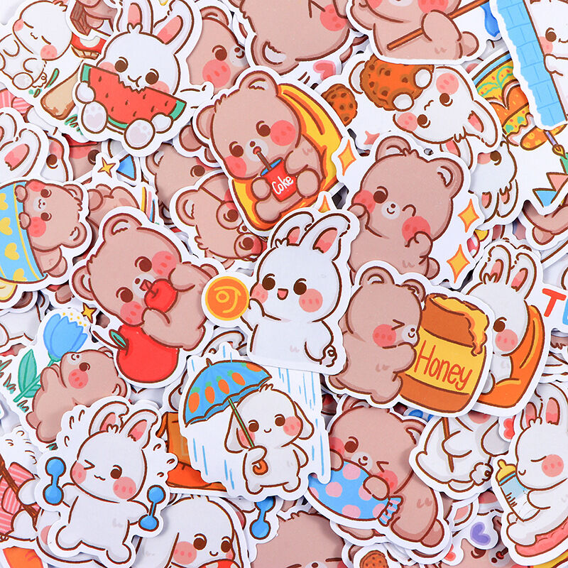 Set 50 miếng sticker hình dán chống nước gấu thỏ dễ thương