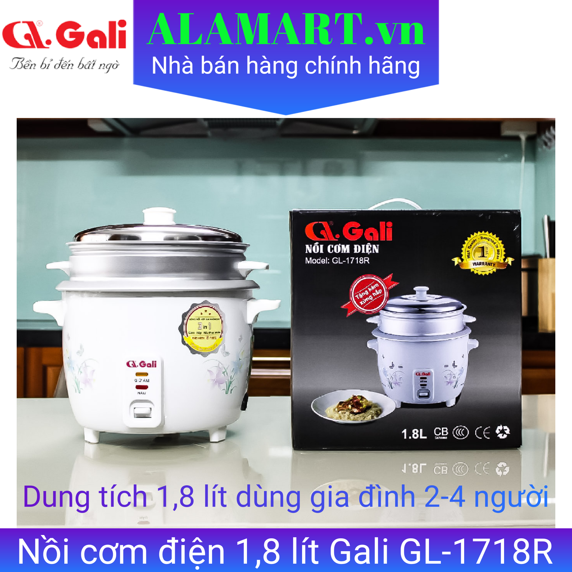 Nồi cơm điện nắp rời Gali GL-1718R 1,8 lít