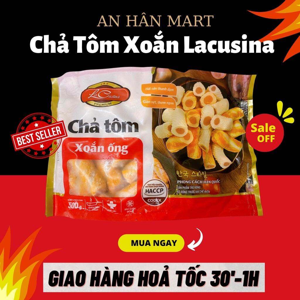 Chả Tôm Xoăn Ống Lacusina viên thả lẩu, viên chiên gói 500g