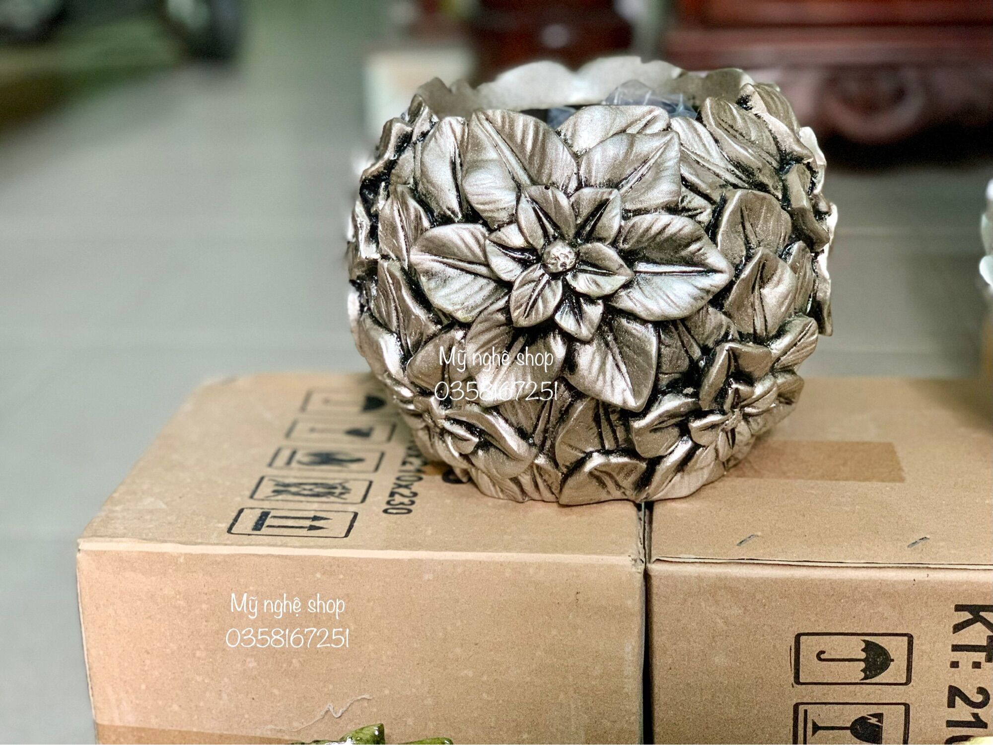 Bình hoa composite mã lọ lá 6, bình cắm hoa, bình hoa decor, bình hoa chơi tết, bình hoa trang trí, Mỹ nghệ shop bình hoa cao cấp