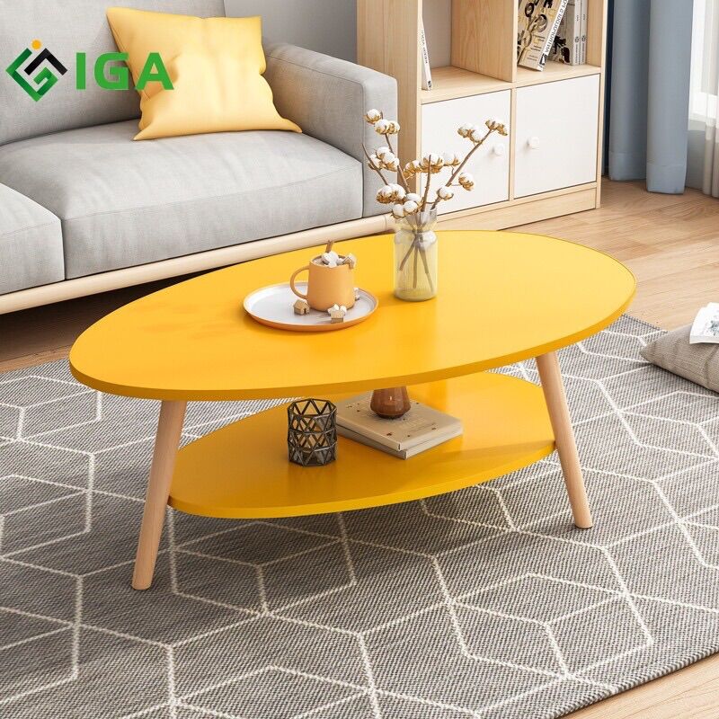 GP56 Bàn sofa hình trứng 2 tầng vàng