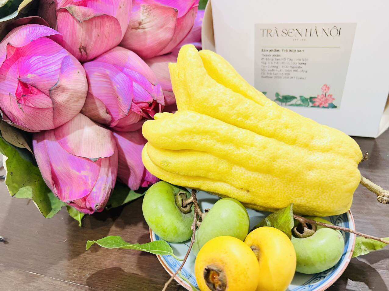 Combo Hộp Quà Trà Búp Sen Hồ Tây (Hộp 5 bông Sấy Thăng Hoa)