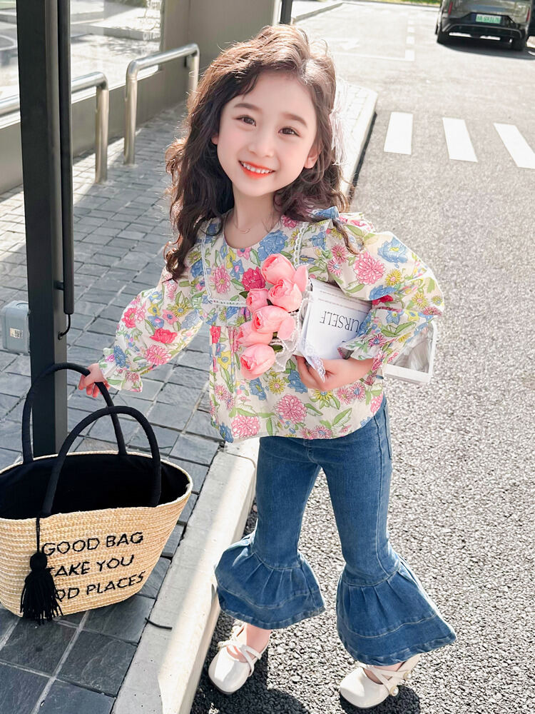 Bộ Quần Áo Mùa Xuân Thu Thời Trang Cho Bé Gái Quần Ống Loe Thời Trang Bộ Quần Áo Trẻ Em Mùa Thu Bộ Quần Áo Bé Gái Mùa Xuân Thu