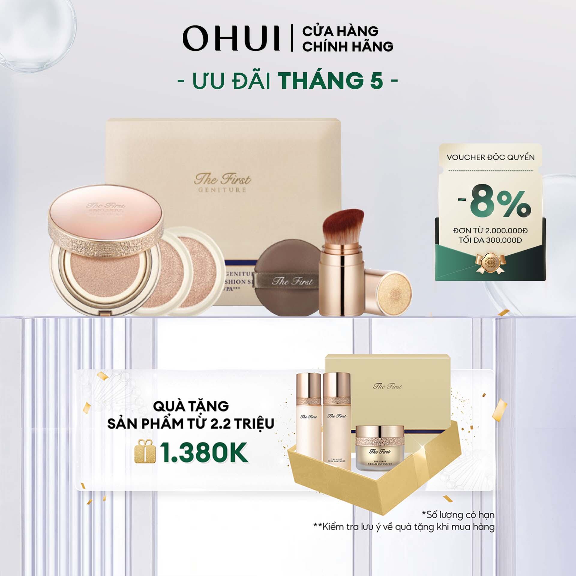 Bộ phấn nước tinh chất vàng 24k ohui the first ampoule cover cushion spf50+ pa+++