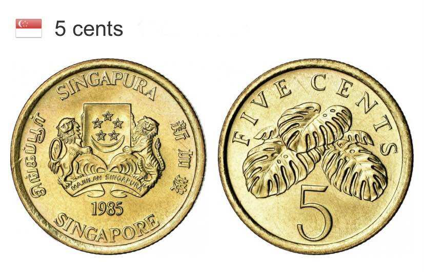 Đồng xu 5 cents của singapore 1985 - 2012