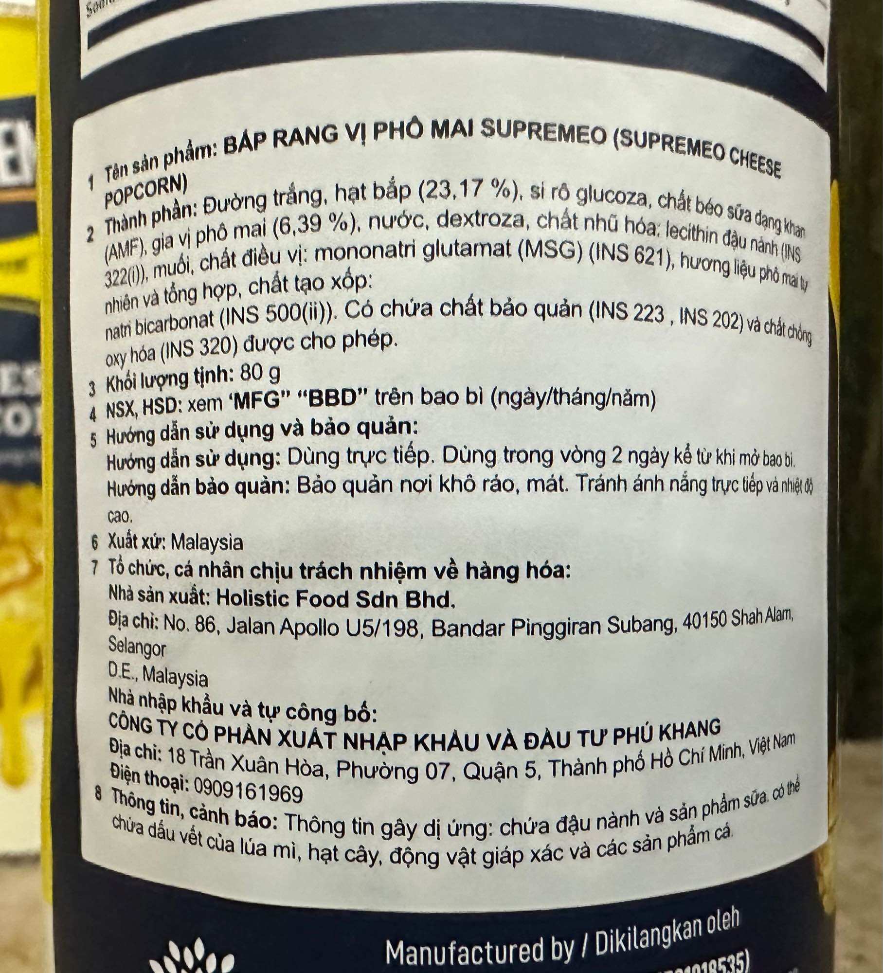 Bắp Rang Supremeo Malaysia /Lon 80g