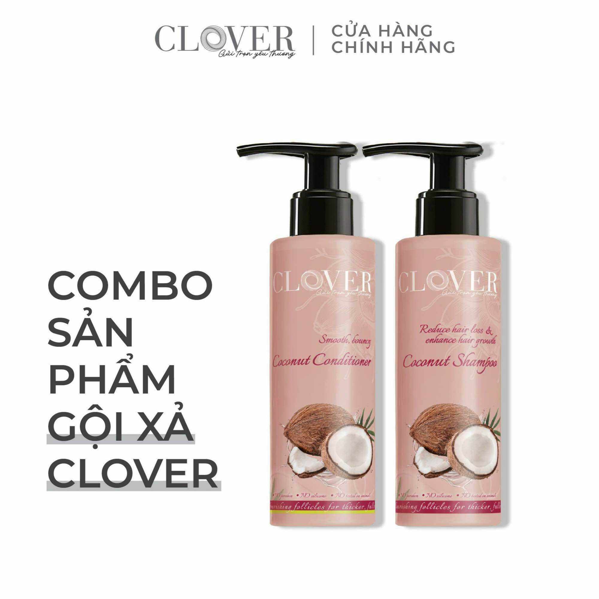 Combo dầu gội dừa 80ml và dầu xả dừa 70ml Clover kích thích mọc tóc, dưỡng ẩm, phục hồi hư tổn
