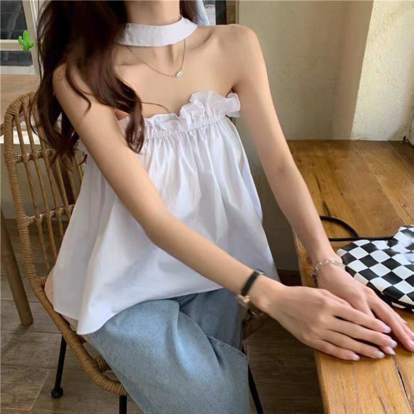 Áo kiểu nữ choàng cổ nhúng ngực babydoll kate free size pc