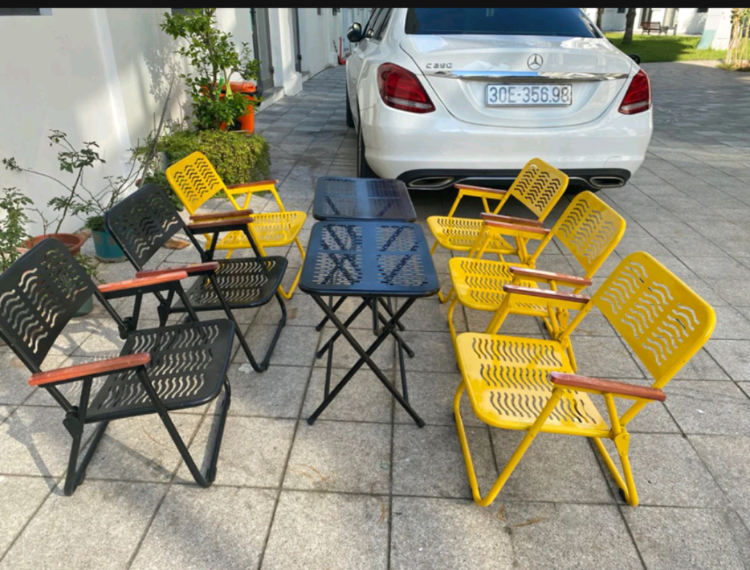 Ghế picnic tay vịn gỗ ( Combo 2 ghế + 1 bàn Mặt CNC )