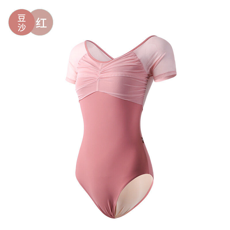 Trang phục khiêu vũ trang phục thể thao trang phục luyện công múa ba lê voan lưới tay ngắn người lớn nữ trang phục liền thân trang phục thể hình khí chất