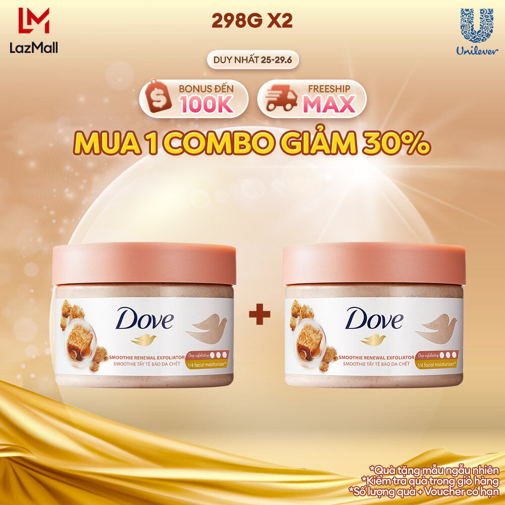 Combo 2 Tẩy Da Chết Dưỡng Ẩm Toàn Thân Dove Đường nâu & hương dừa 298g x 2