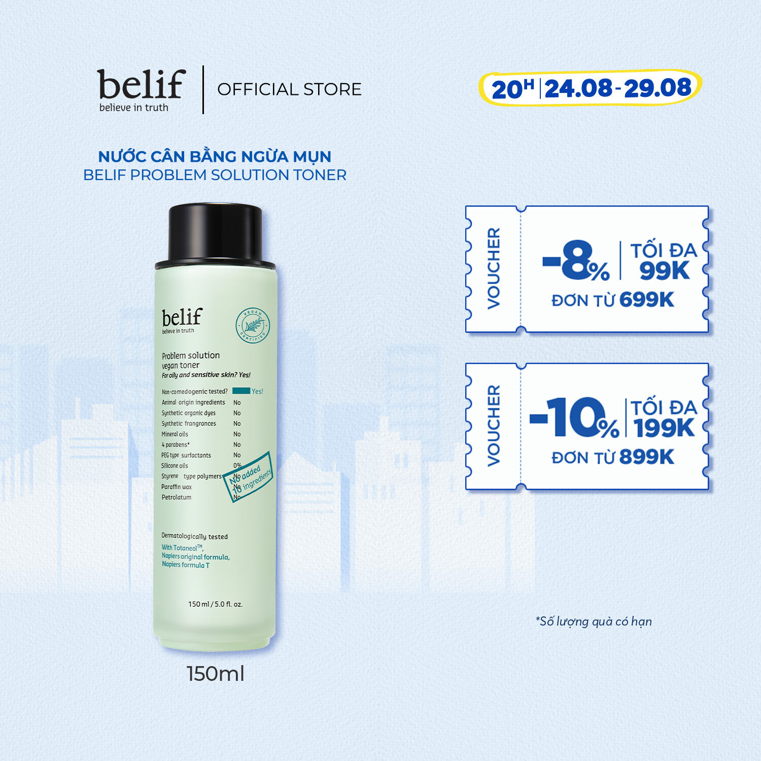 Nước cân bằng ngừa mụn Belif Problem Solution Toner 200 ml