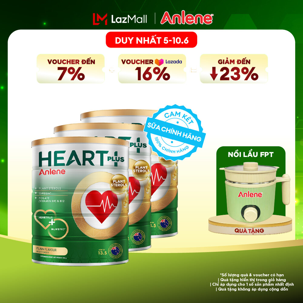 [Voucher giảm đến 26%]Combo 3 Sữa Bột Anlene Heart Plus Với Dưỡng Chất Chăm Sóc Sức Khỏe Tim Mạch Lon 750G