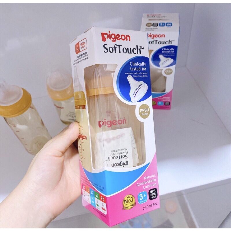 (TẶNG KÈM NÚM PIGEON) Bình sữa pigeon softouch PPSU nhập khẩu chính hãng