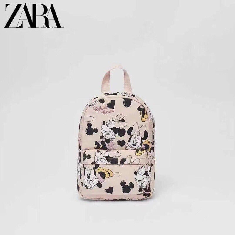 Balo bé gái zara kids vải dù mickey hồng pastel