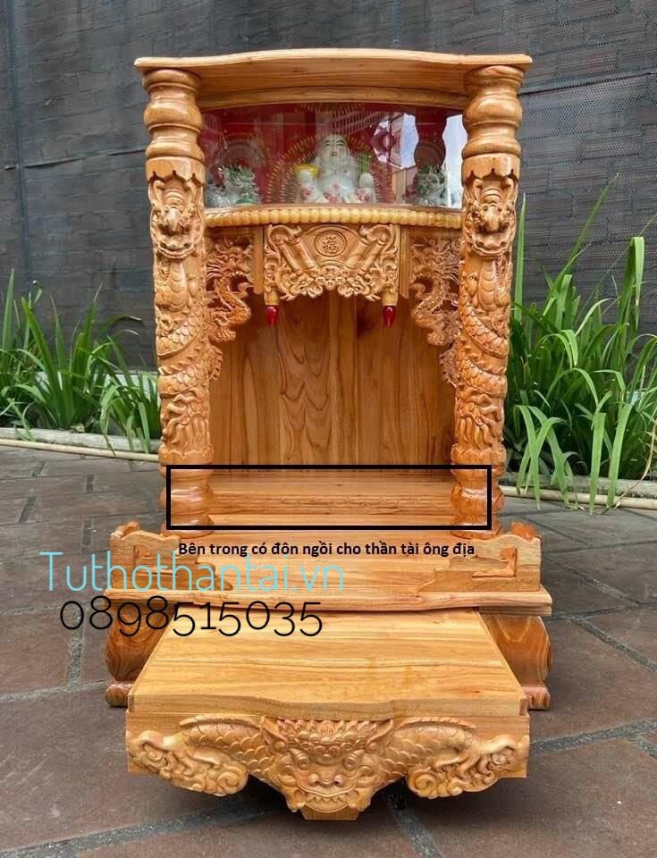 Bàn thờ thần tài ông địa có hộp đèn 56 x 88cm - gỗ xoan