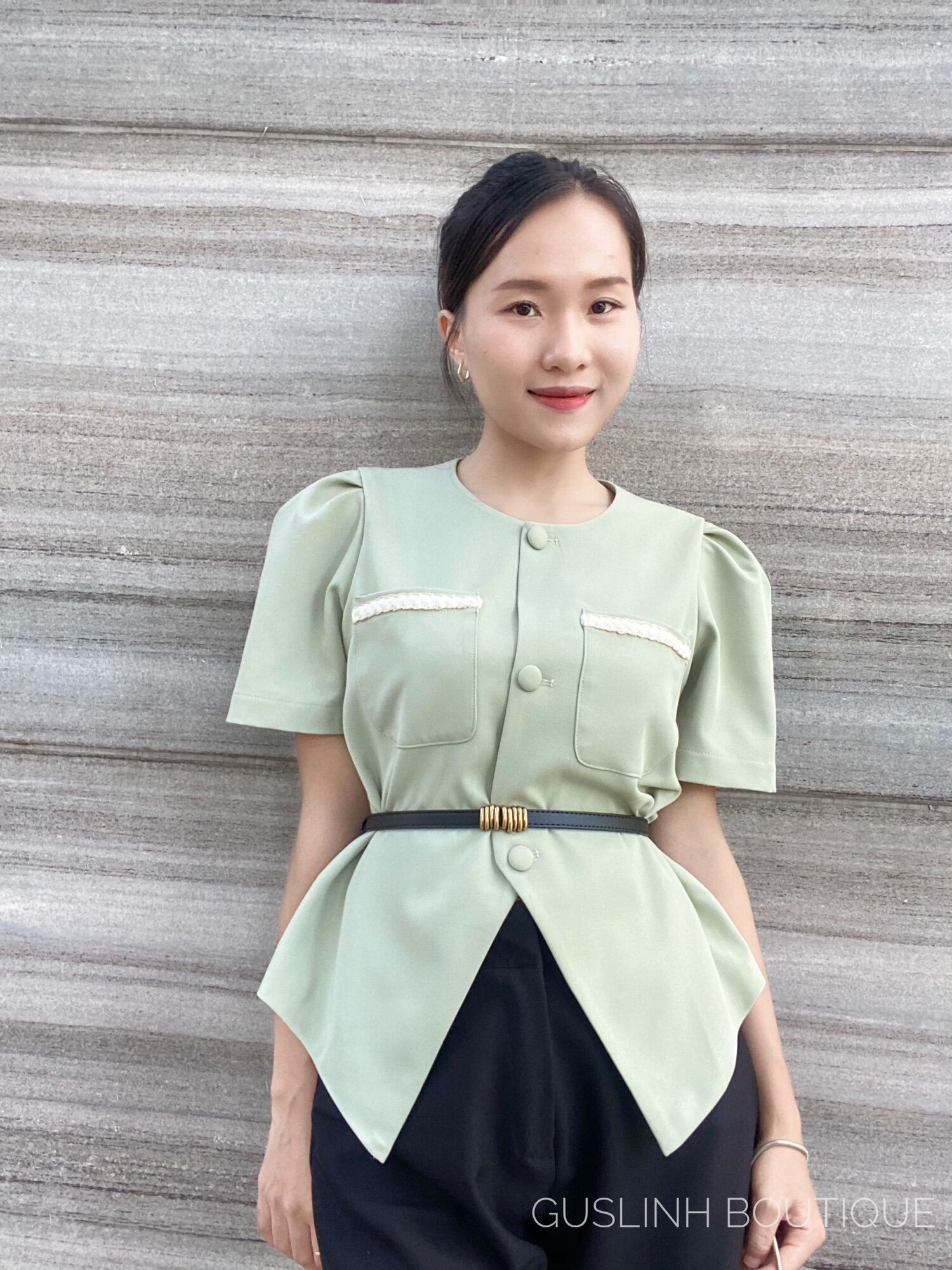 Áo kiểu công sở thanh lịch kèm thắt lưng