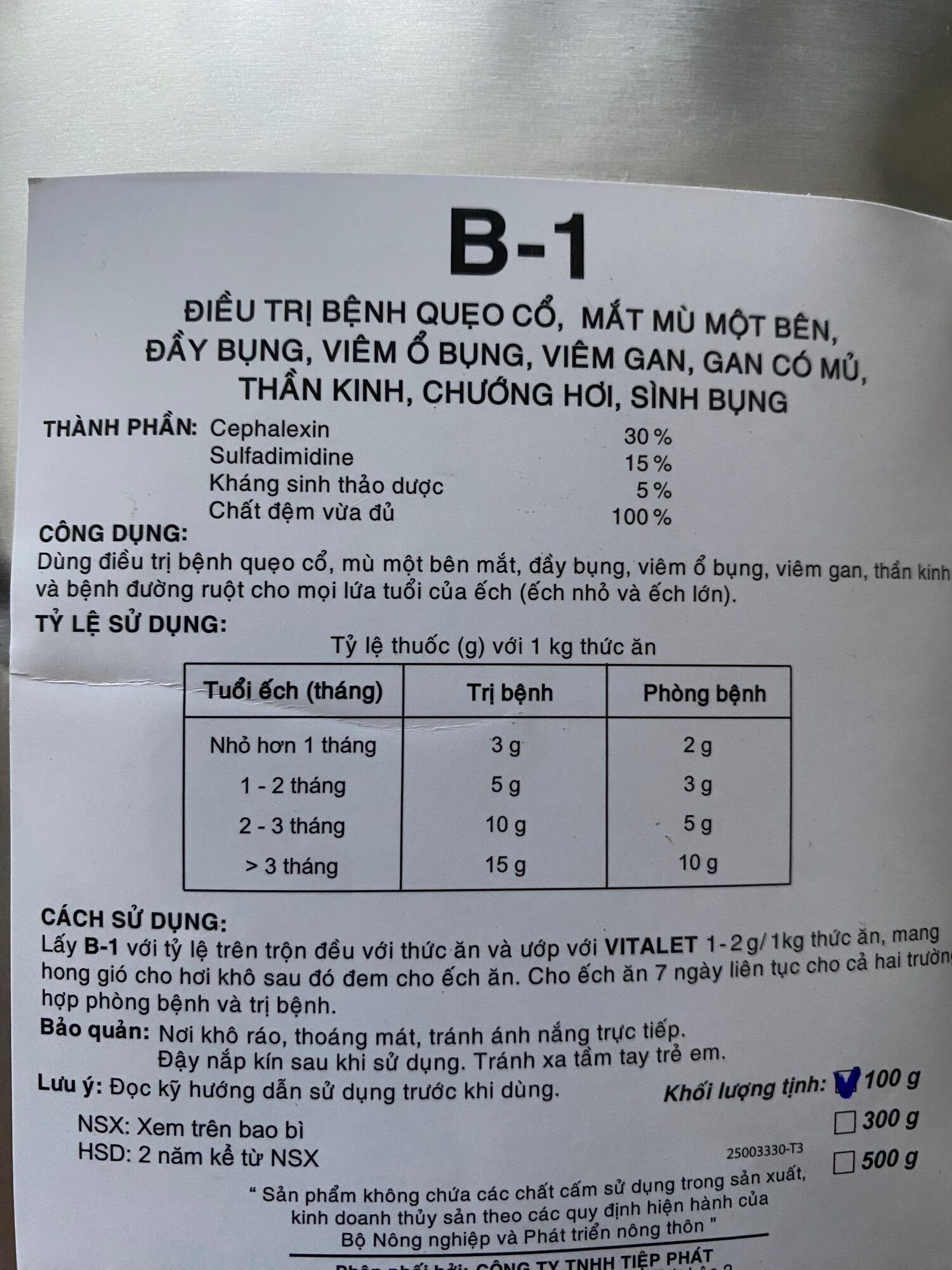 B-1 phòng tri bệnh trên ếch( quẹo cổ, mù mắt, chướng hơi)