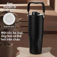 BIZE |Ly giữ nhiệt phủ lớp gốm sứ kèm ống hút cỡ lớn uống được trân châu