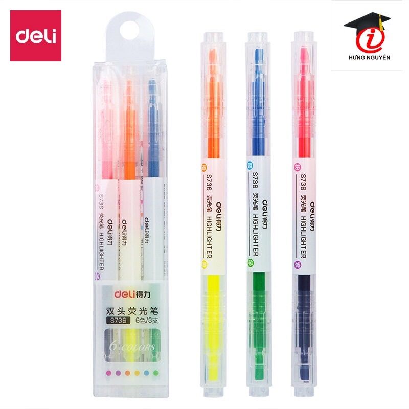 Bút dấu dòng 2 đầu 6 màu s736 bút dạ quang - highlight