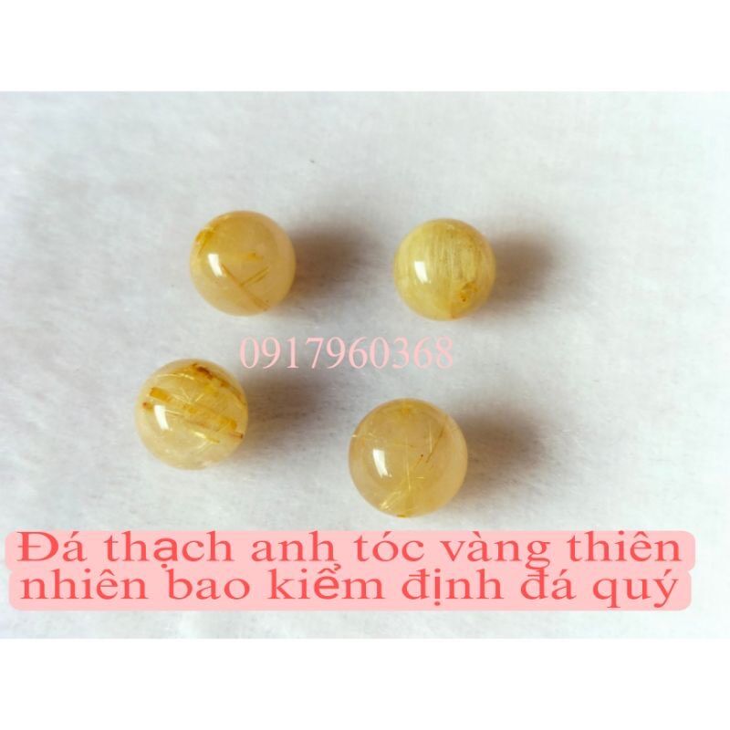 Hạt đá thạch anh tóc vàng 8li thiên nhiên đá 2A 100% xâu vòng làm handmade bao kiểm định đá quý