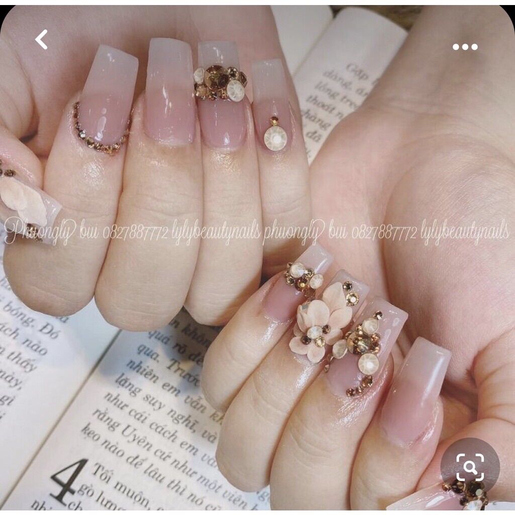 Nailbox Bộ 24 móng úp tay sẵn màu thạch nhạt đắp hoa bột