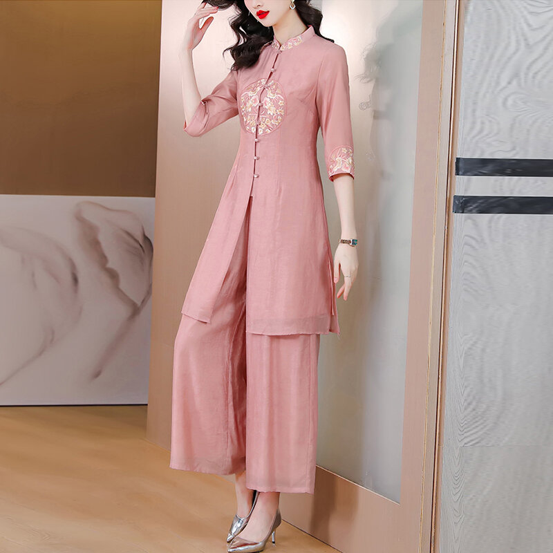 Trang phục nữ kiểu trung quốc mới trang phục nghệ thuật trà thiền cao cấp phong cách trung quốc cho nữ trang phục bộ đồ sườn xám cách tân bộ hai chiếc