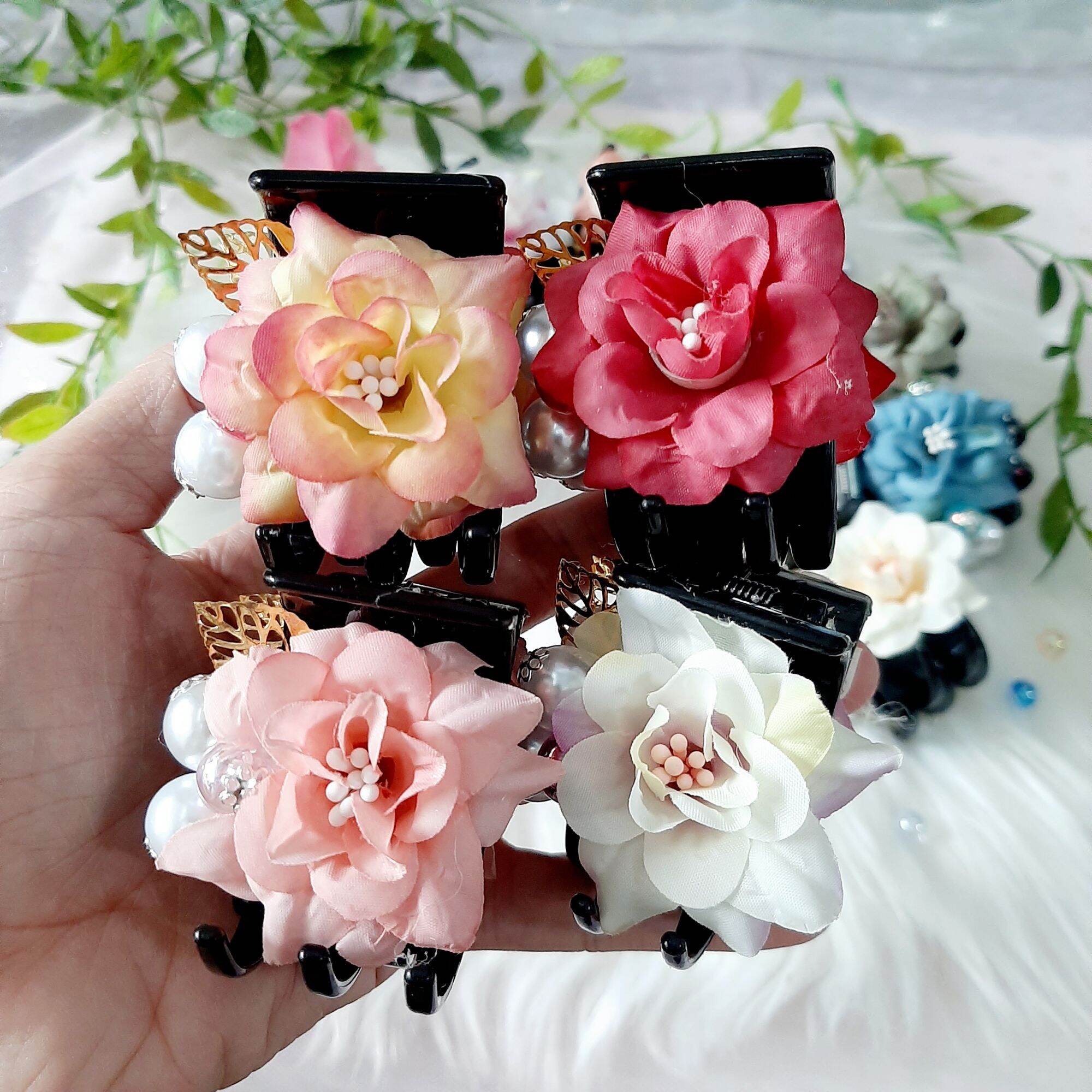 Kẹp tóc càng cua bông hoa đính ngọc