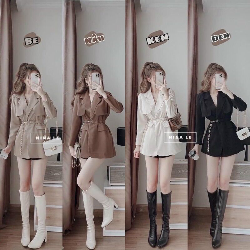 Áo manto blazer kèm đai 4 màu hót hít, nâu tây lắm ạ